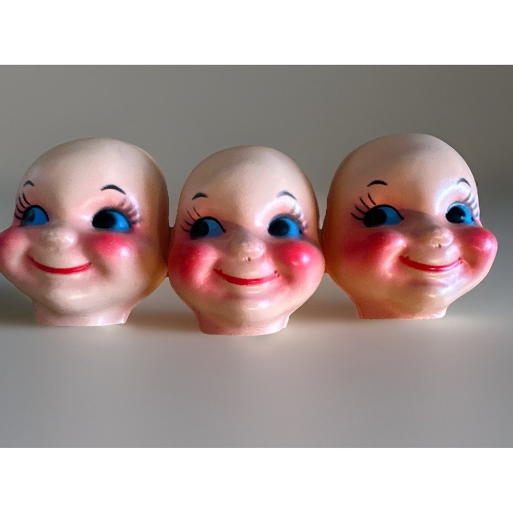 3 Vintage 3" Plastic Doll Face Westrim Crafts# 6550 Blue Eyes Smiling Dimples